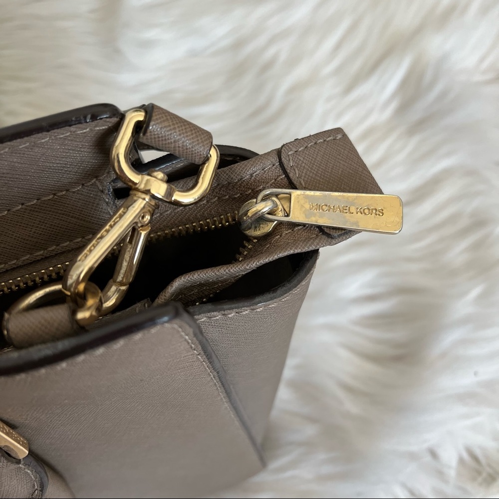 Michael Kors Selma Saffiano Leather Satchel in taupe - Picture 12 of 15